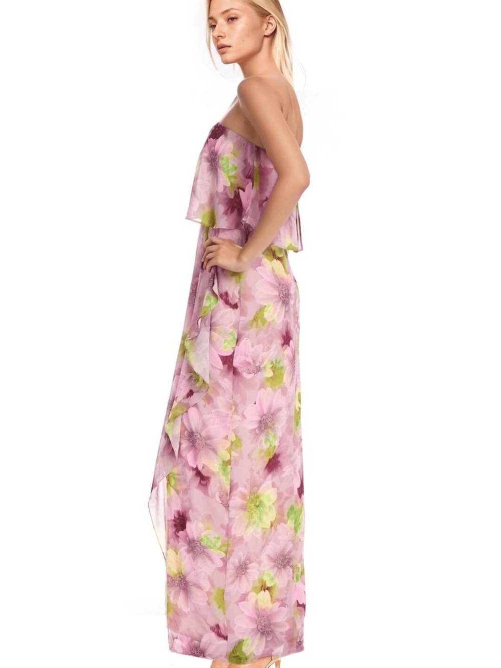 Jewel Badgley Mischka Felicity Floral Popover Strapless Gown - Size 16